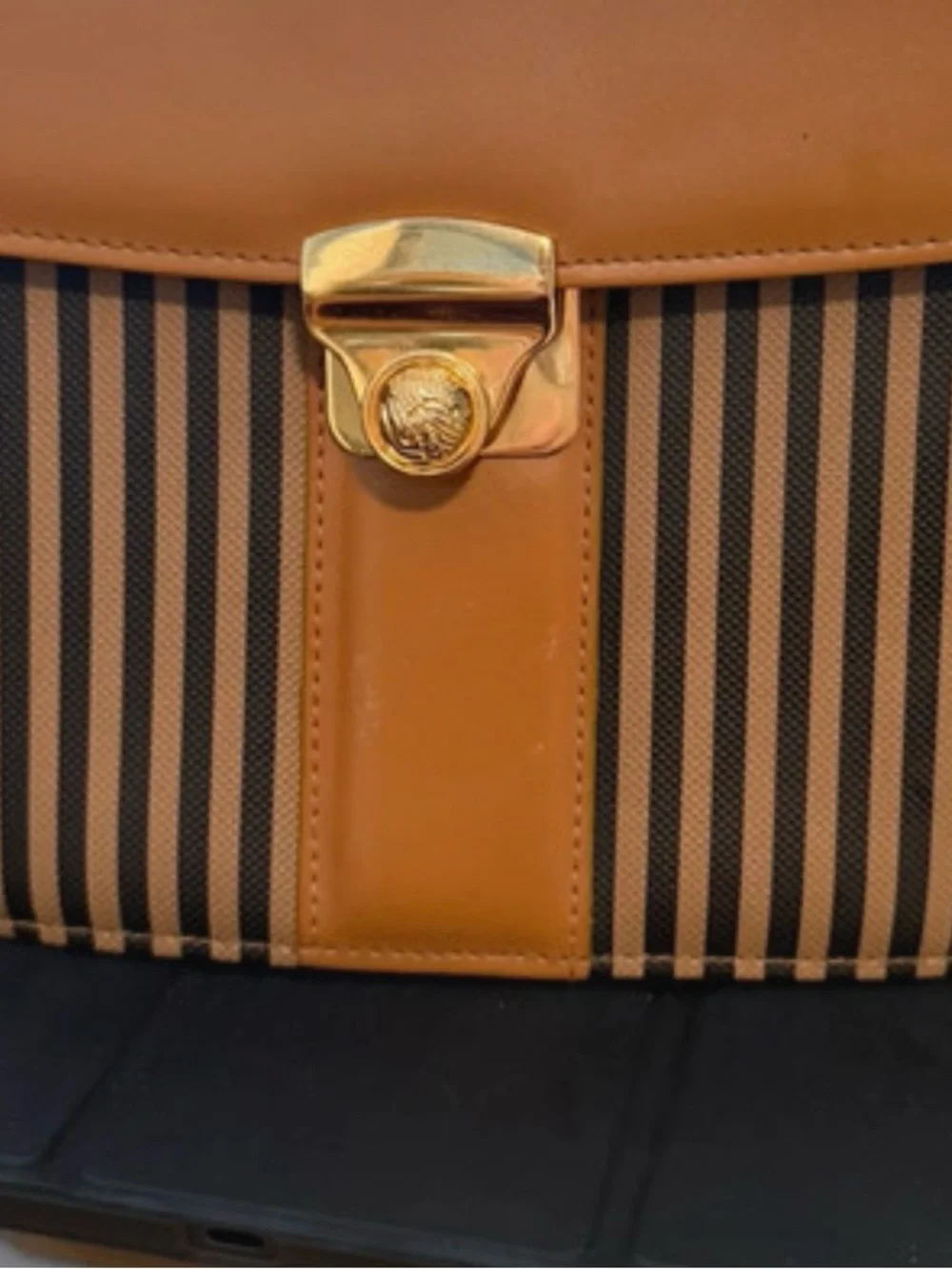 Men's Tan & Black Striped Leather-Trim Messenger Bag